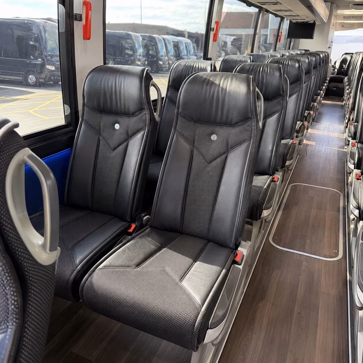bend 56 passenger charter bus inside
